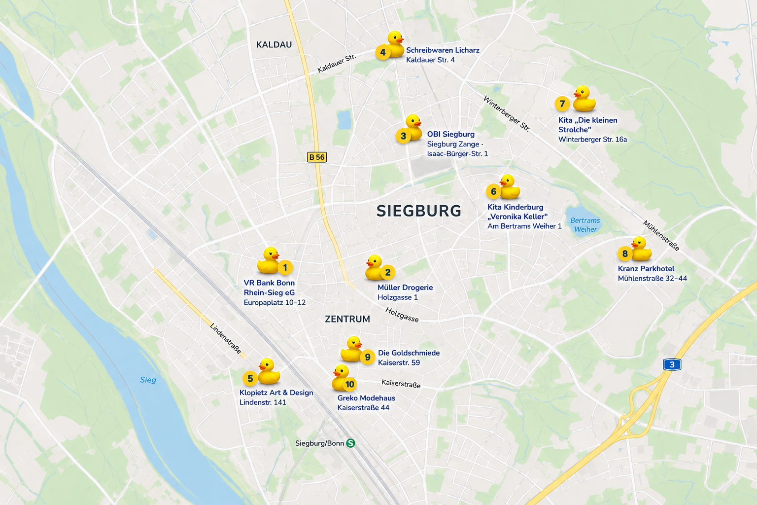 Karte mit allen Vorverkaufsstellen in Siegburg